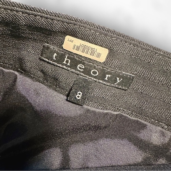 Theory Black Striped Wool Blend Split Hem Pencil Skirt Size 8 - Picture 2 of 14